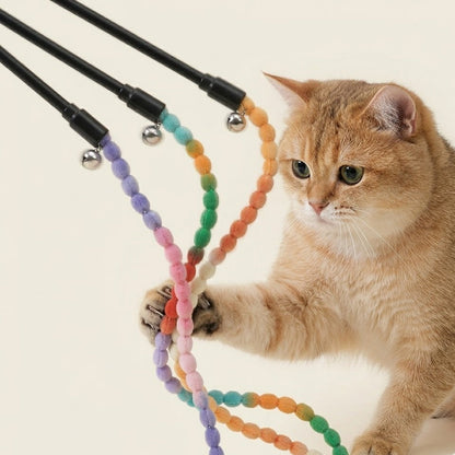 Divanoxcosh Premium Plush Bead Cat Teaser Wand - Aesthetic Interactive Play Toy for Indoor Cats & Kittens - Macaron Color Palette, Durable & Engaging